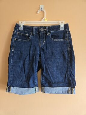 SO Dark Blue Denim Roll-Cuff Women's Shorts, 1